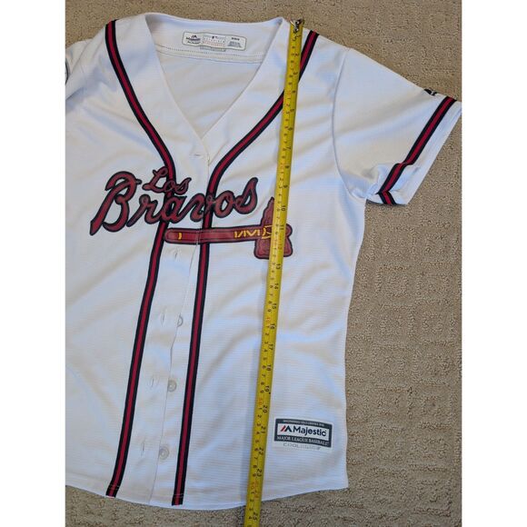 Majestic Los Bravos Jersey Women Medium Atlanta Braves Cool Base Rare - Picture 7 of 16